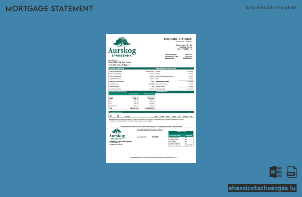 Norwegen Aurskog Sparebank-Hypothekenabrechnung Word- und PDF-Beispielvorschau